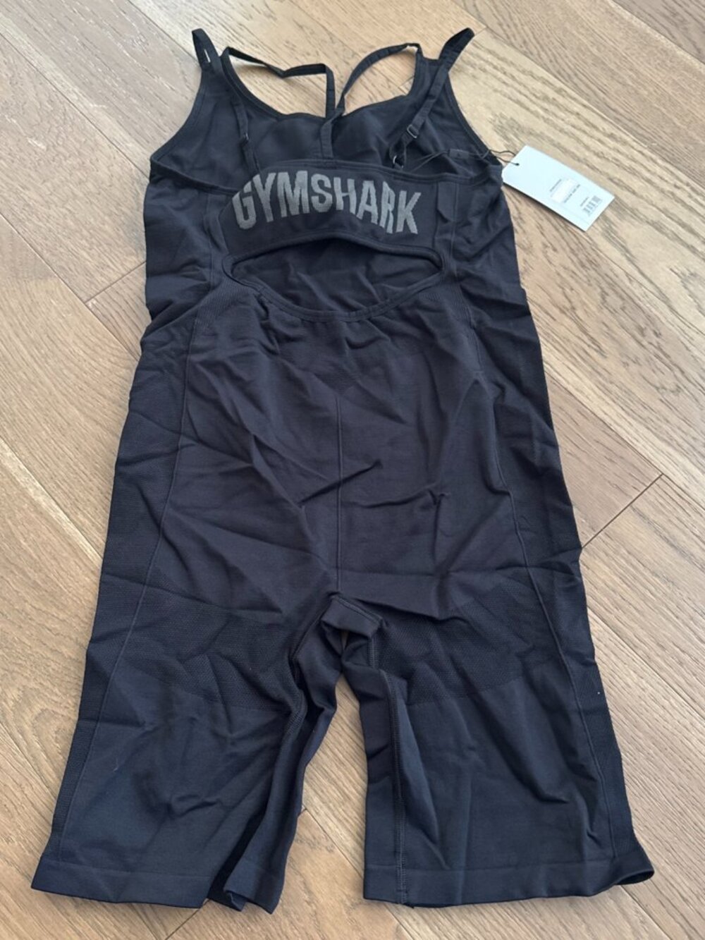 Gymshark Women's Strappy Flex All In One Body Fit Bodysuit Black Sz Large NWT